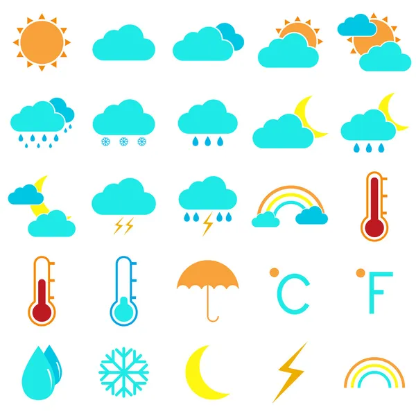 Météo et climat icônes de couleur sur fond blanc — Image vectorielle