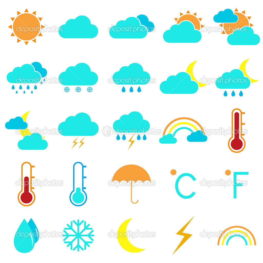 Weather and climate color icons on white background