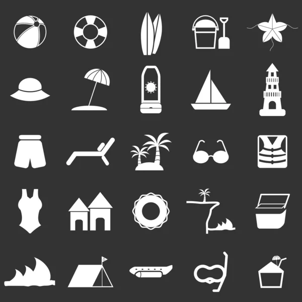 Beach icons on black background — Stock Vector