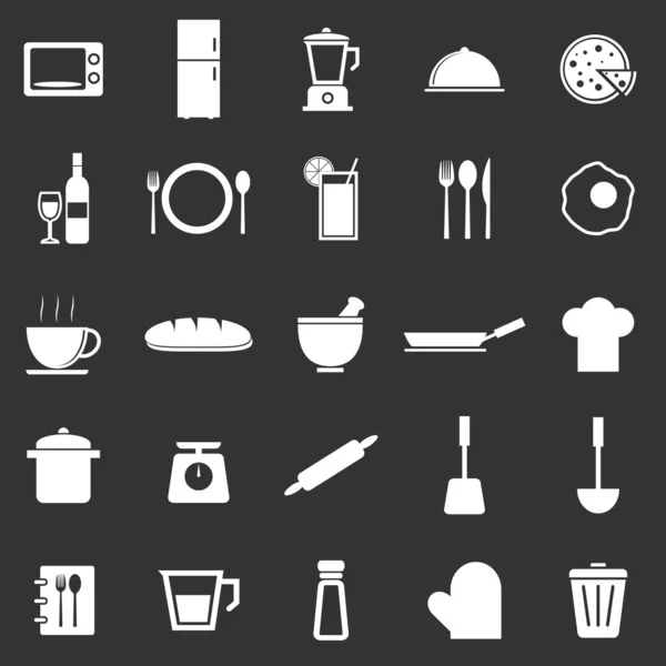Iconos de cocina sobre fondo negro — Vector de stock