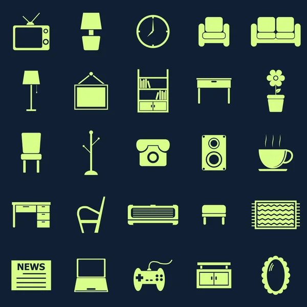 Iconos de la sala de estar sobre fondo negro — Vector de stock
