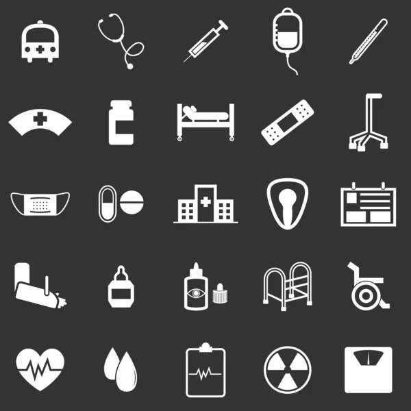 Iconos del hospital sobre fondo negro — Vector de stock