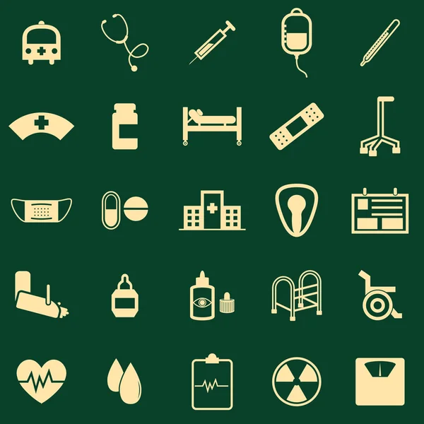 Iconos de color hospital sobre fondo verde — Vector de stock