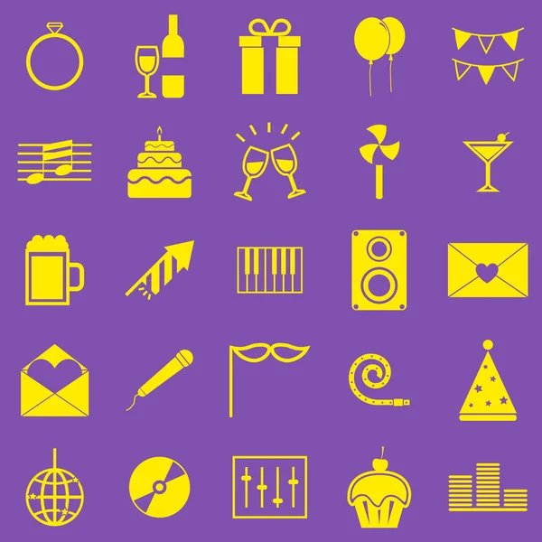 Iconos amarillos de celebración sobre fondo violeta — Vector de stock