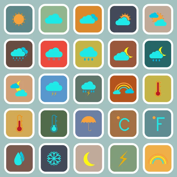 Météo icônes de couleur plate sur fond bleu — Image vectorielle