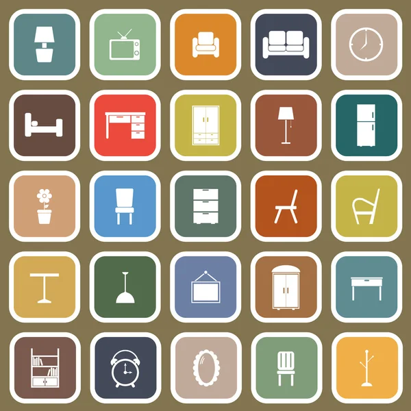 Muebles iconos planos sobre fondo marrón — Vector de stock
