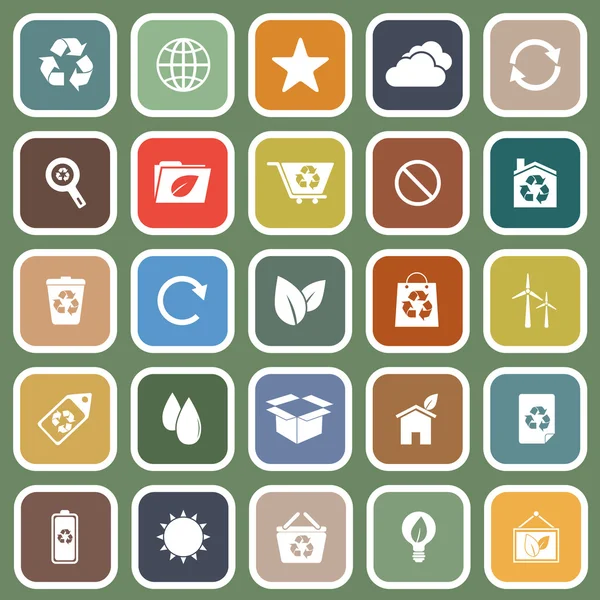 Ecologie icônes plates sur fond vert — Image vectorielle