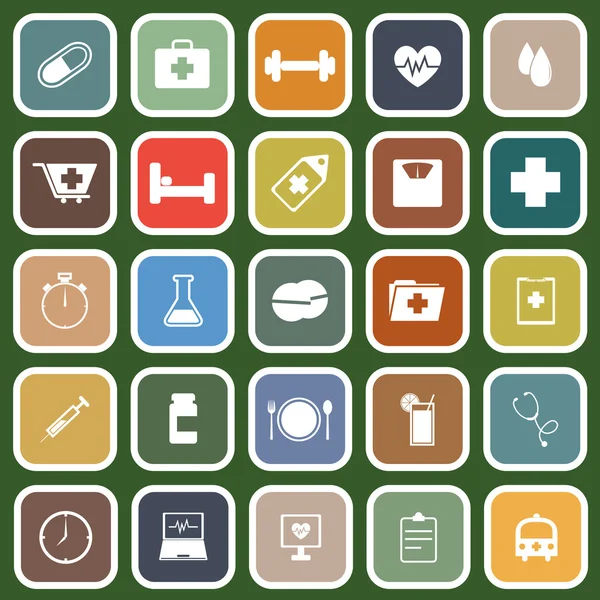 Iconos planos de salud sobre fondo verde — Vector de stock