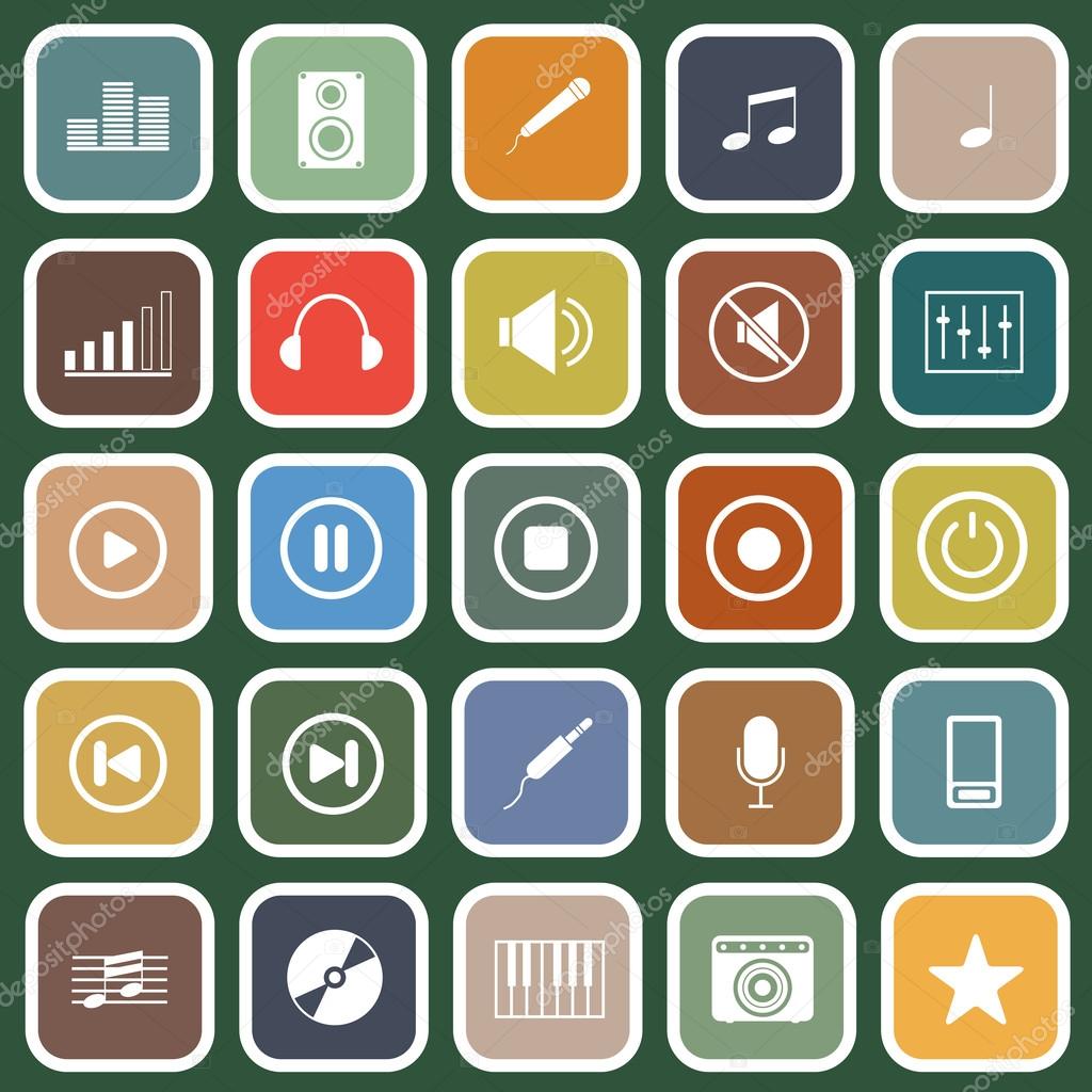Music flat icons on green background