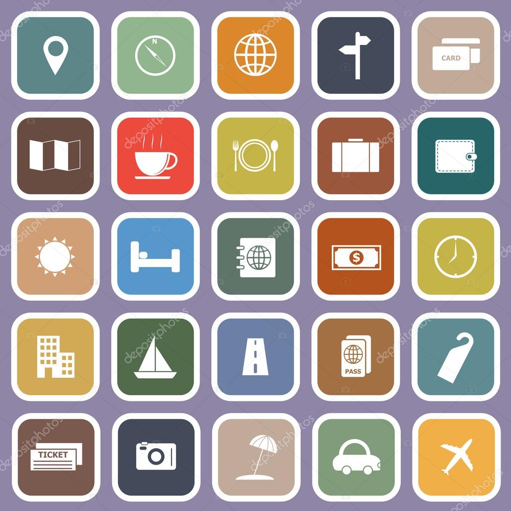 Travel flat icons on violet background