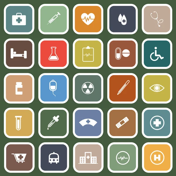 Iconos planos médicos sobre fondo verde — Vector de stock