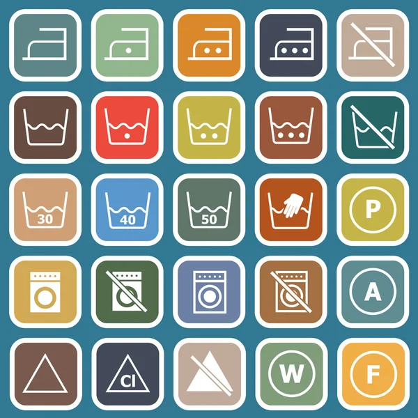 Iconos planos de lavandería sobre fondo azul — Vector de stock