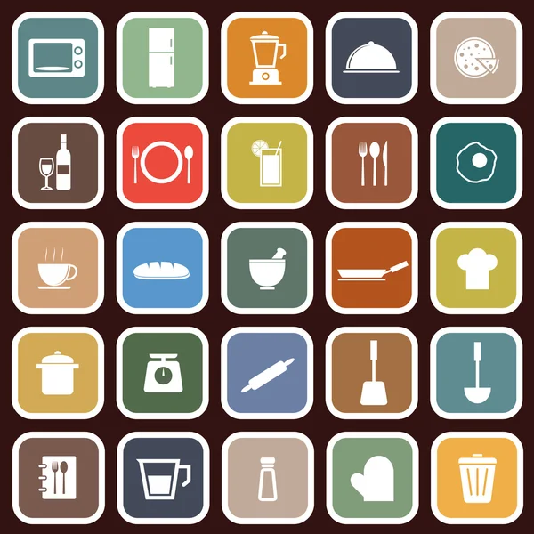 Kitchen flat icons on red background — Stock Vector