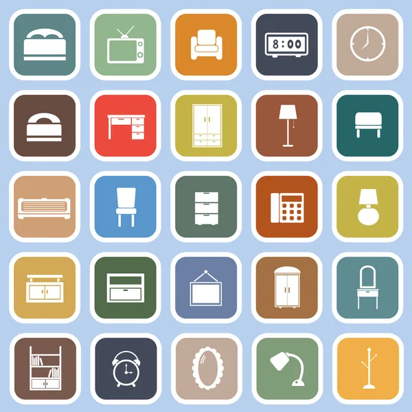 Dormitorio iconos planos sobre fondo azul — Vector de stock