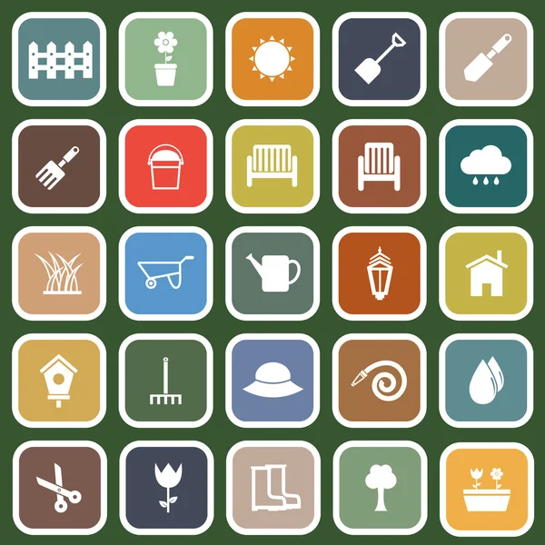 Giardinaggio icone piatte su sfondo verde — Vettoriale Stock