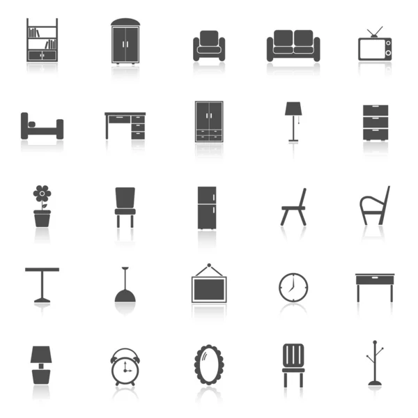 Furniture icons with reflect on white background — Stock Vector