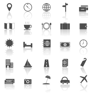 Beyaz arka plan üzerinde seyahat simgeleri ile yansıtmak