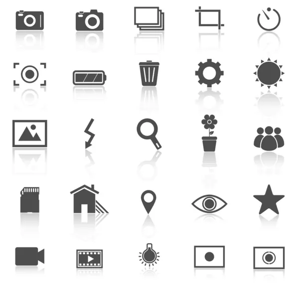 Photography icons with reflect on white background — Stock Vector