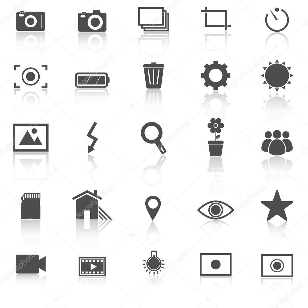 Photography icons with reflect on white background
