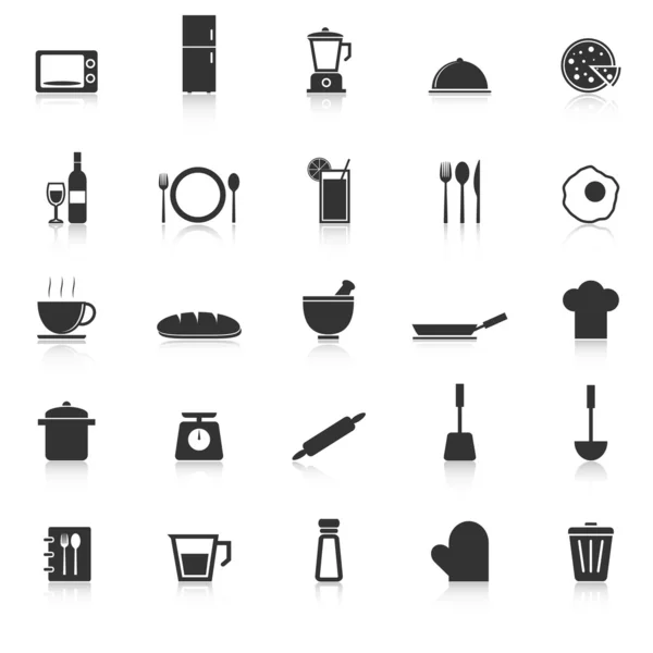 Icone della cucina con riflettere su sfondo bianco — Vettoriale Stock