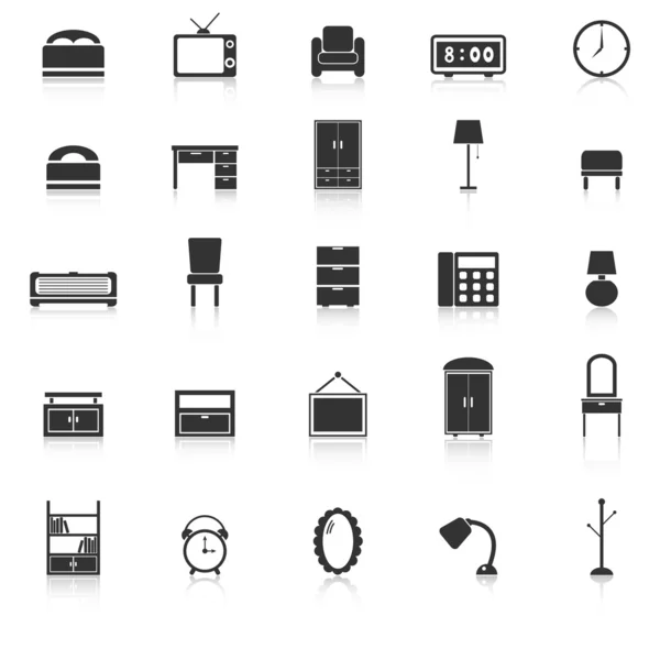 Slaapkamer pictogrammen met weerspiegelen op witte achtergrond — Stockvector