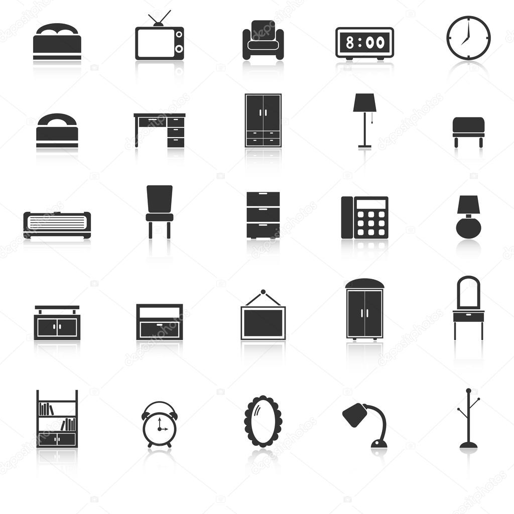 Bedroom icons with reflect on white background