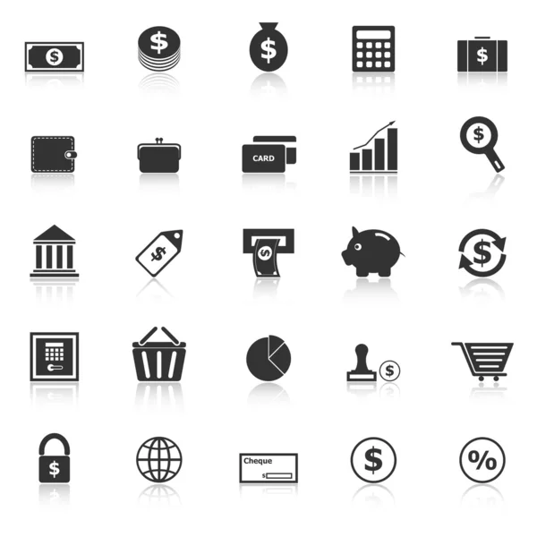 Money icons with reflect on white background — Stock Vector