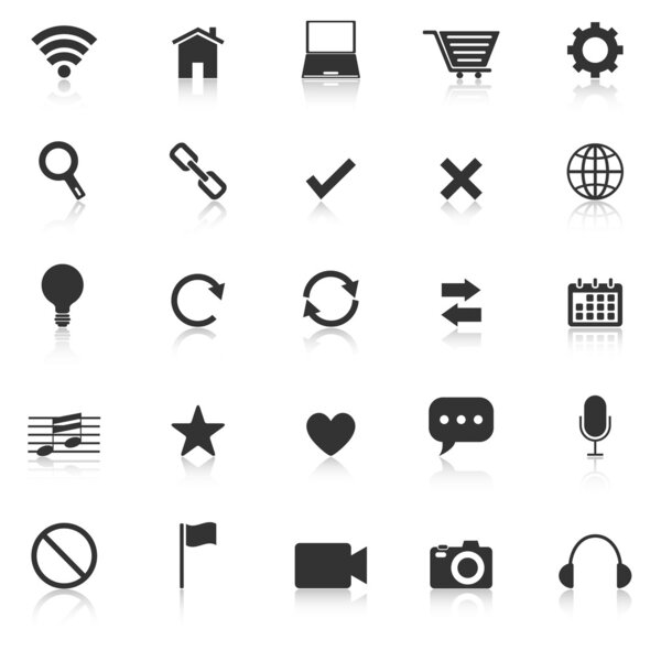 Web icons with reflect on white background