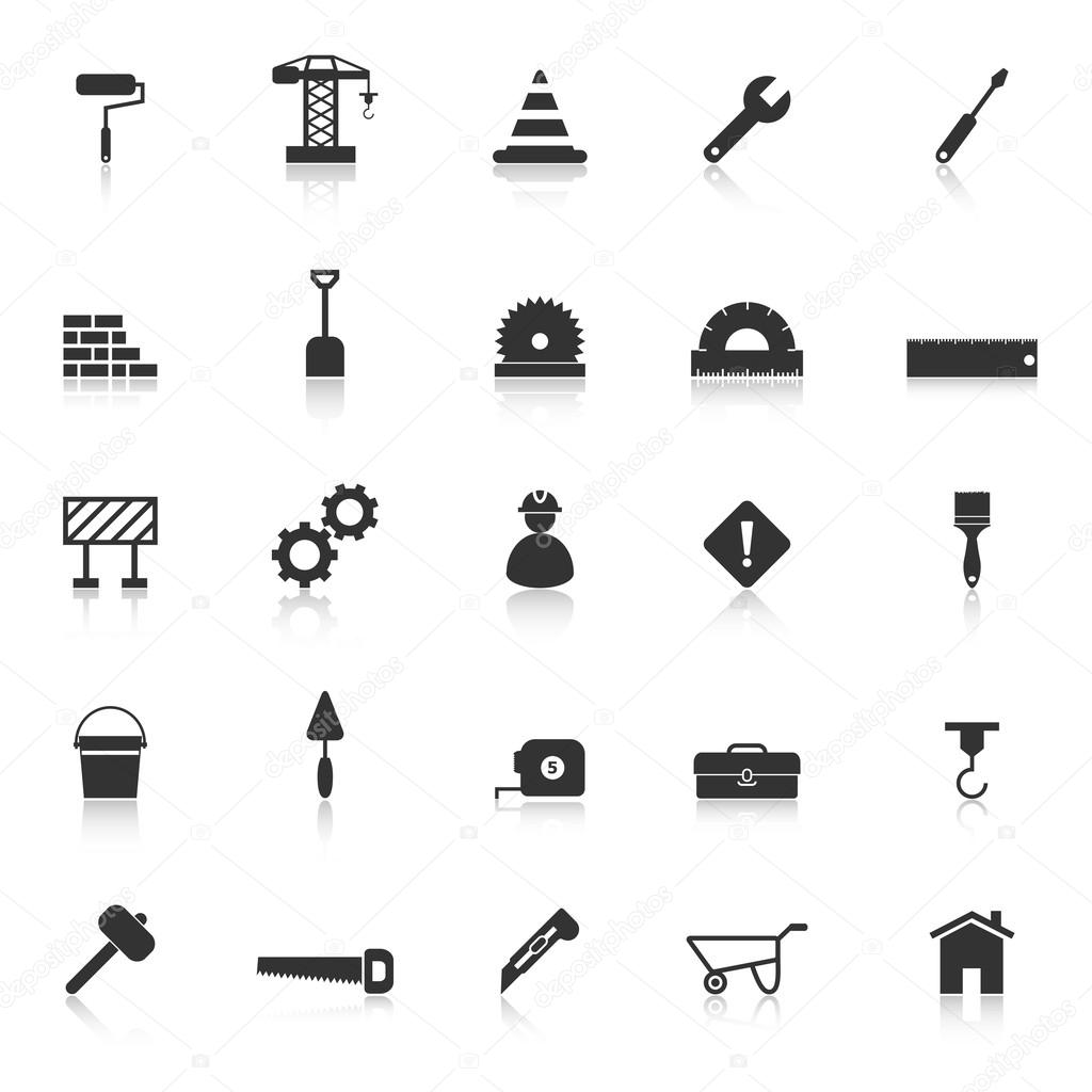 Construction icons with reflect on white background