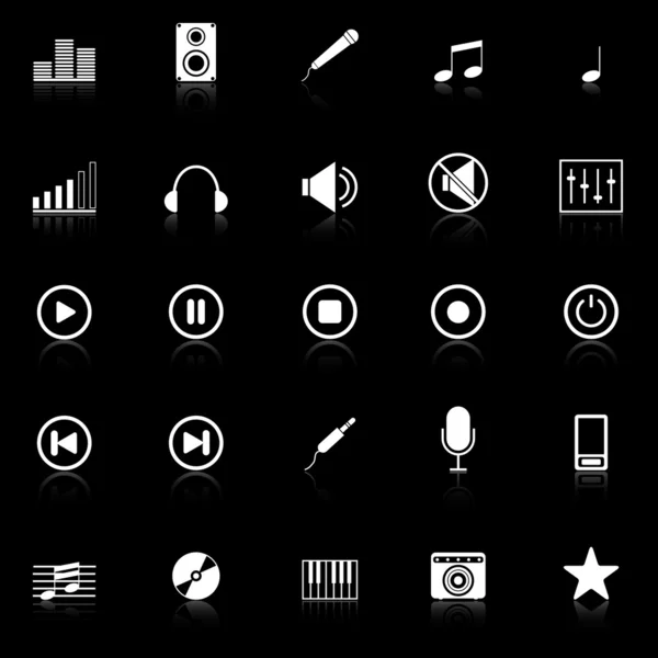 Iconos de música con reflexionar sobre el fondo negro — Vector de stock