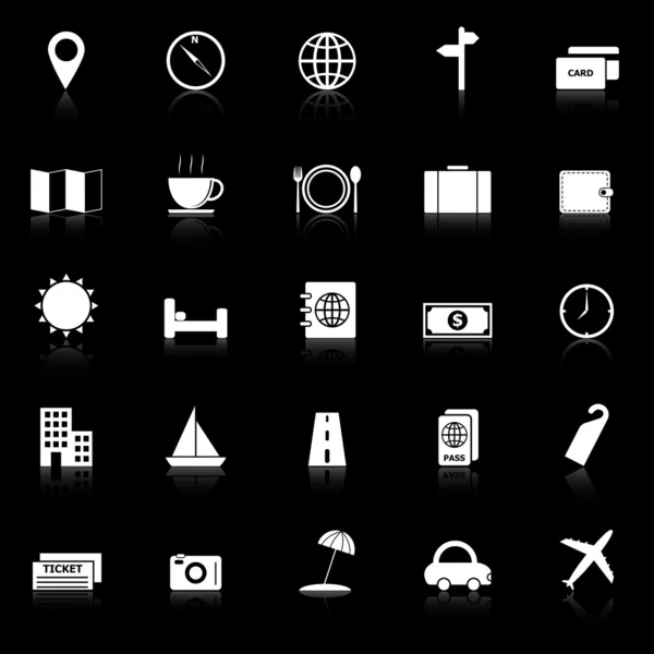 Iconos de viaje con reflexionar sobre el fondo negro — Archivo Imágenes Vectoriales