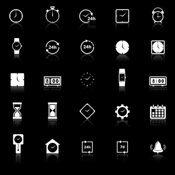 Iconos de tiempo con reflexionar sobre el fondo negro — Vector de stock