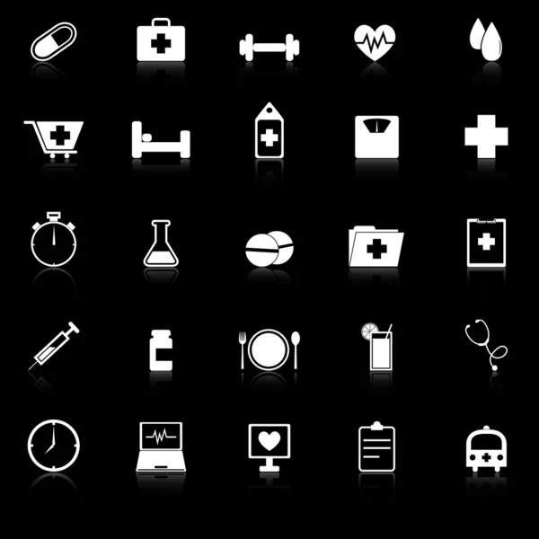 Health icons with reflect on black background — Stock Vector