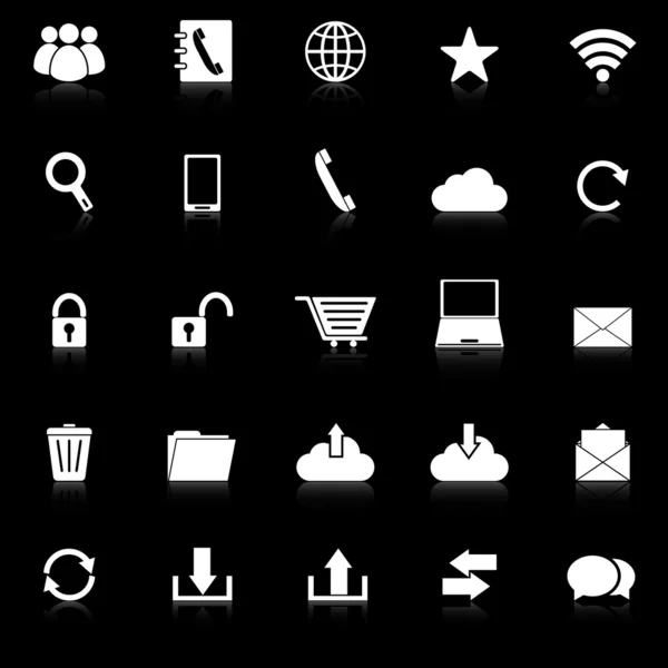 Icone di comunicazione con riflettere su sfondo nero — Vettoriale Stock