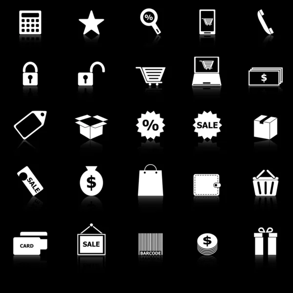 Shopping icons with reflect on black background — Stock Vector