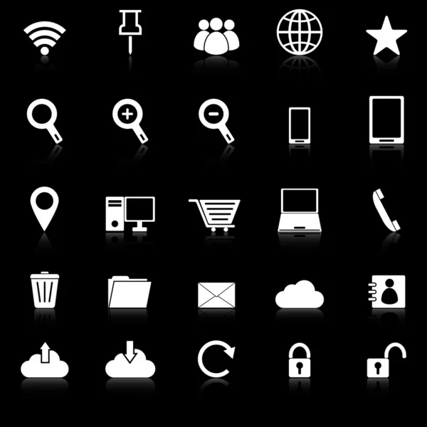 Iconos de Internet con reflexionar sobre el fondo negro — Vector de stock