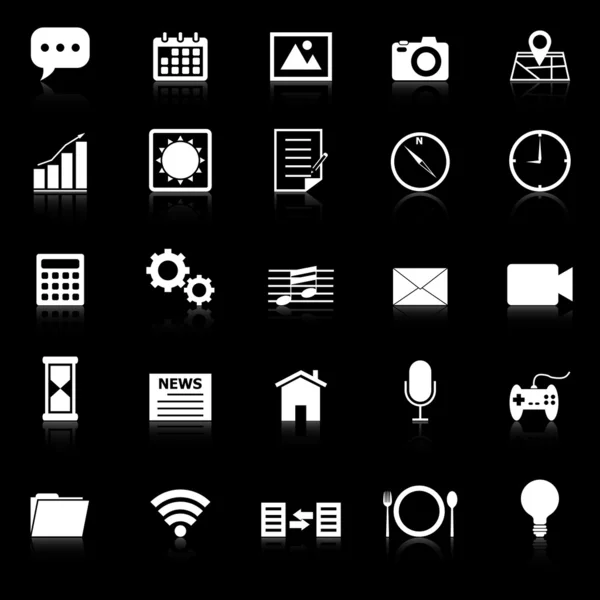 Iconos de aplicación con reflexionar sobre el fondo negro — Archivo Imágenes Vectoriales
