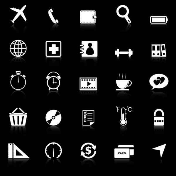 Iconos de aplicación con reflexionar sobre el fondo negro. Set 2 — Vector de stock