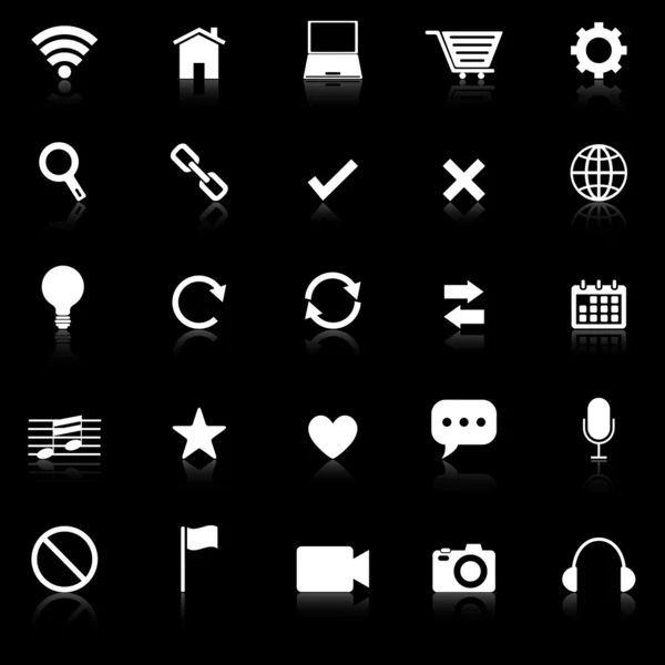 Web icons with reflect on black background — Stock Vector