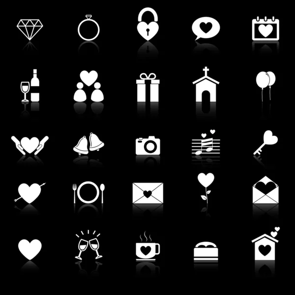 Iconos de boda con reflexionar sobre el fondo negro — Vector de stock