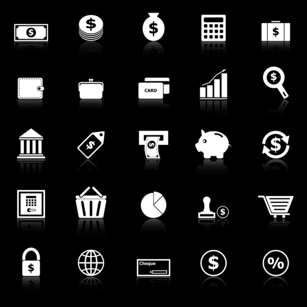 Money icons with reflect on black background — Stock Vector