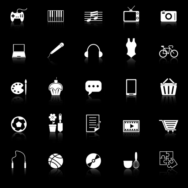 Hobby iconos con reflexionar sobre el fondo negro — Vector de stock