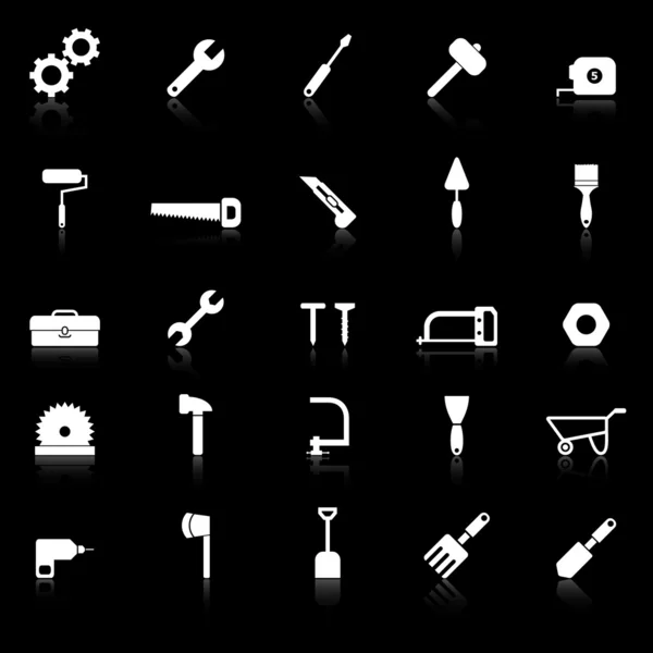 Iconos de herramienta con reflexionar sobre el fondo negro — Vector de stock