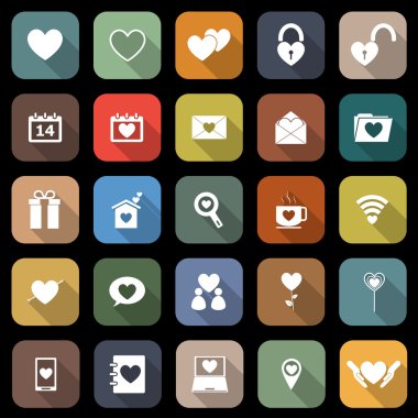 aşk uzun gölge ile düz simgeler