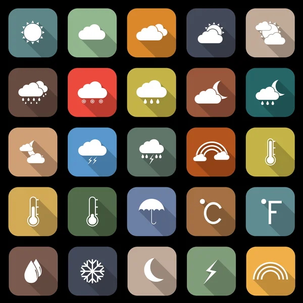 Weather flat icons with long shadow — Stock Vector