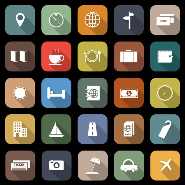 Iconos planos de viaje con sombra larga — Archivo Imágenes Vectoriales