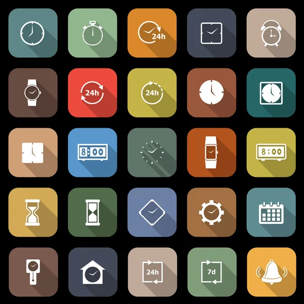 Iconos planos de tiempo con sombra larga — Archivo Imágenes Vectoriales