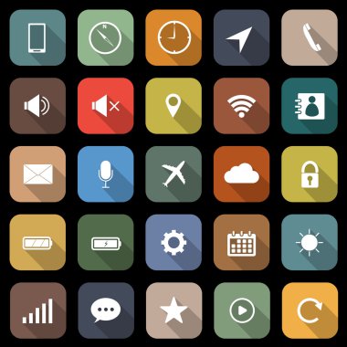 Mobile phone flat icons with long shadow