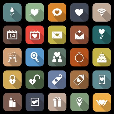 Sevgililer günü uzun gölge ile düz simgeler