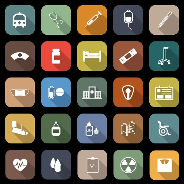 uzun gölge ile hastane düz simgeler